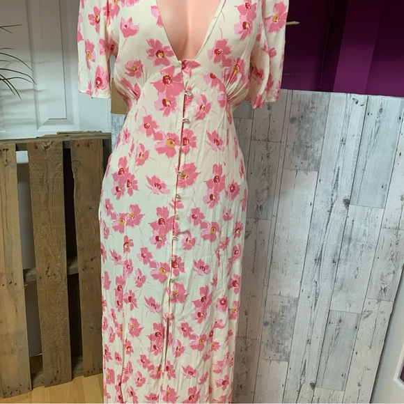 Zara Pink Button Front Midi Floral Dress Sz L - Picture 2 of 9